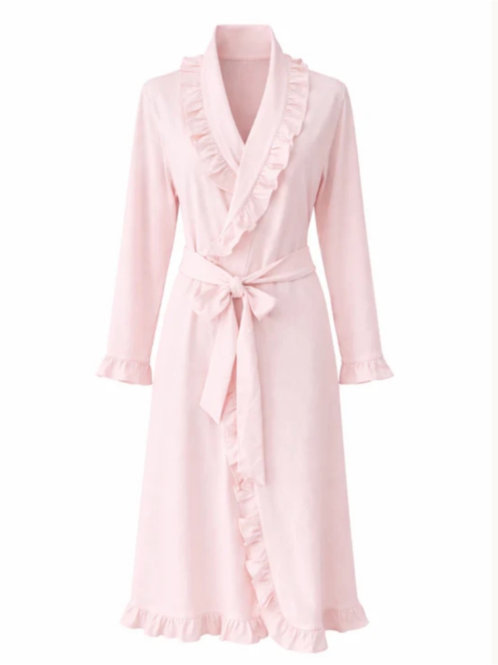 Caprilina Ruffled Shawl Collar Pink Women's Tie-Waist Robe